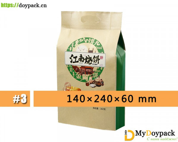 #3-140 x 240 x 60--Kraft Quad Seal Pouch with Custom Logo