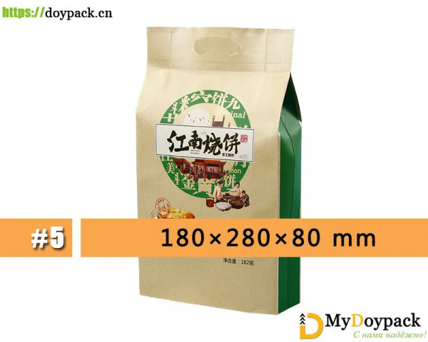 #5-180 x 280 x 80--Kraft Quad Seal Pouch with Custom Logo